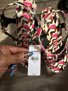 Express Multicolor Geometric Strap Sandals